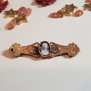 Antique Hard Stone Cameo Engraved Bar Pin
